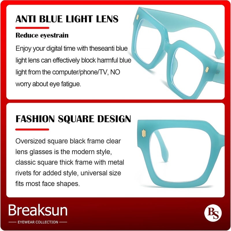 Breaksun Fashion Oversized Blue Light Blocking Glasses for Women Men Trendy Big Square Frame Computer Eyeglasses - Image 5